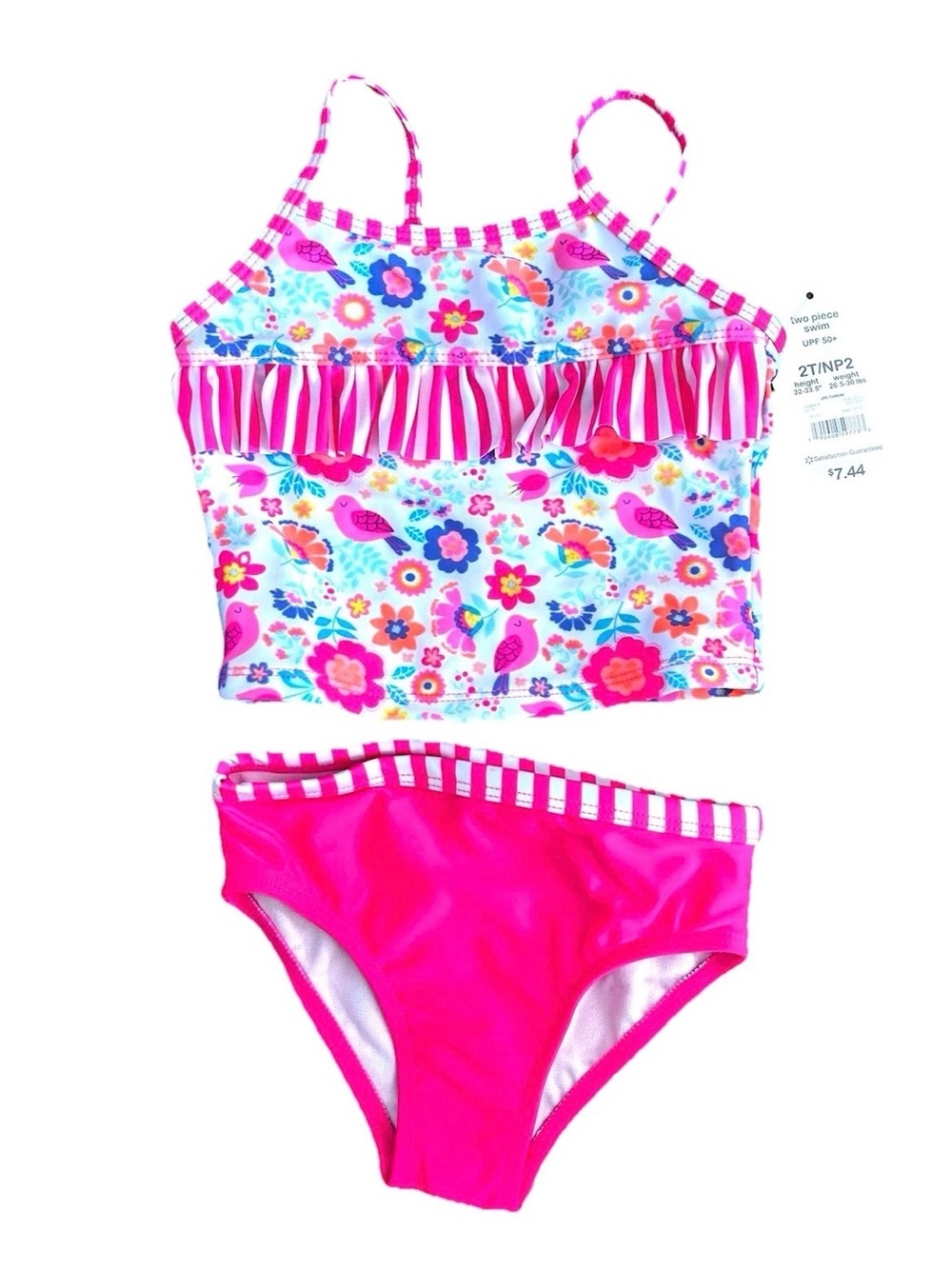 New!! Wonder Nation adorable 2 piece swimming suit w cute floral top n ruffles